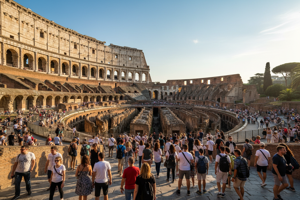 Tourists at the Colosseum in Rome Italy